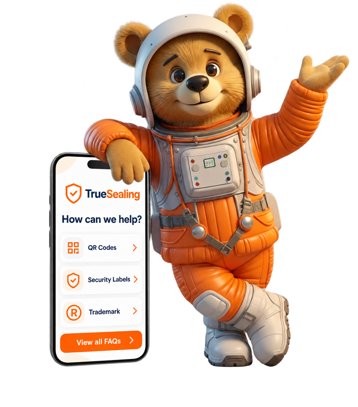 TrueSealing FAQ assistant beside a mobile help screen